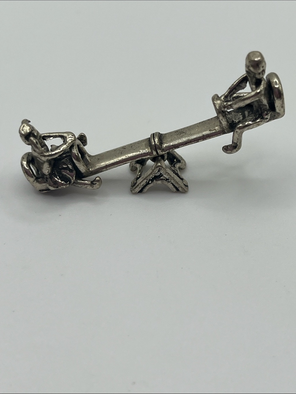Vintage 800 Silver Mechanical Seesaw Miniature Figurine – Moving Playground Toy,